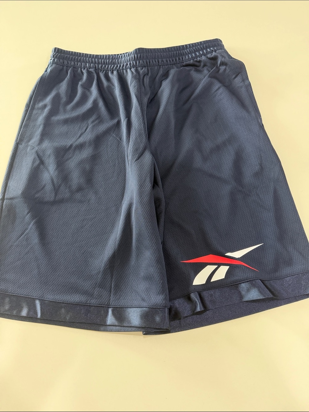 Reebok Men's Navy Athletic Shorts with Red & White Logo